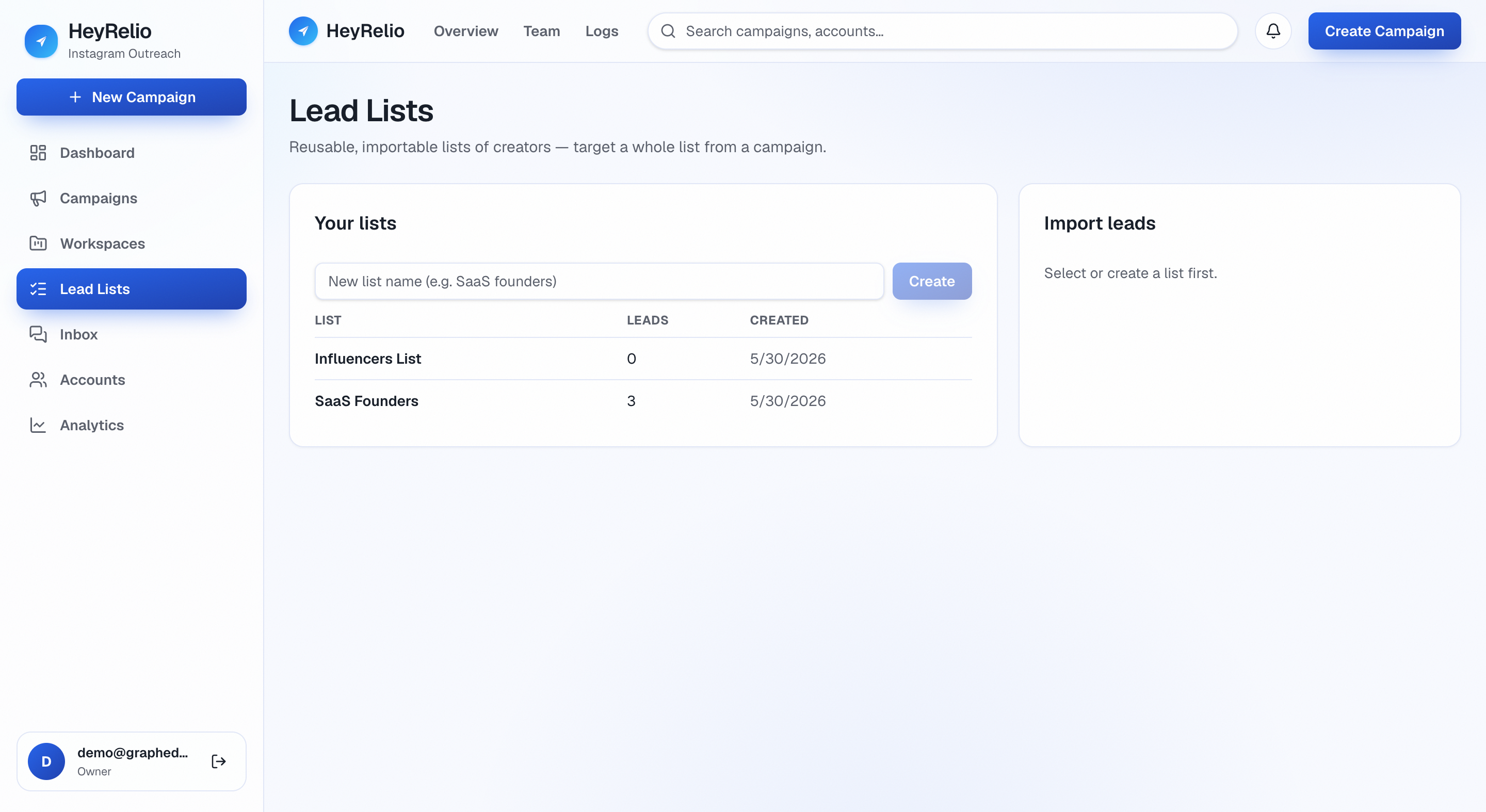 HeyRelio: Import your leads